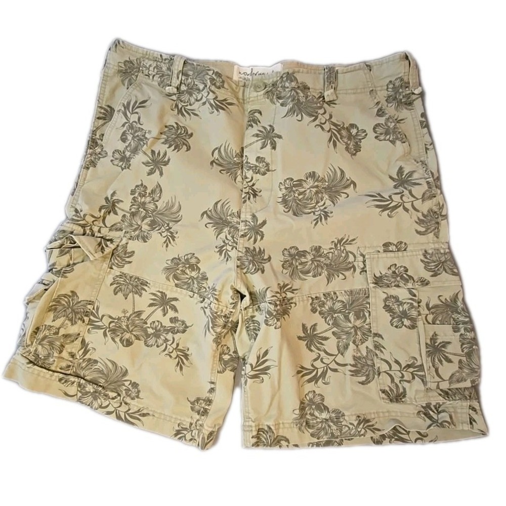 Wonderwall Cargo Shorts Mens 40 Beige Hawaiian Floral Utility Drawstring Vintage